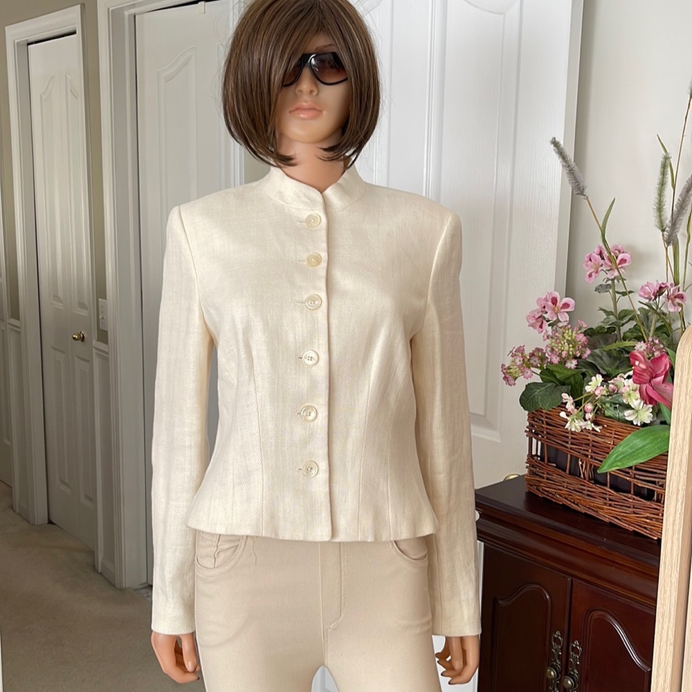 Lauren Ralph Lauren ivory houndstooth linen blazer - Picture 3 of 11